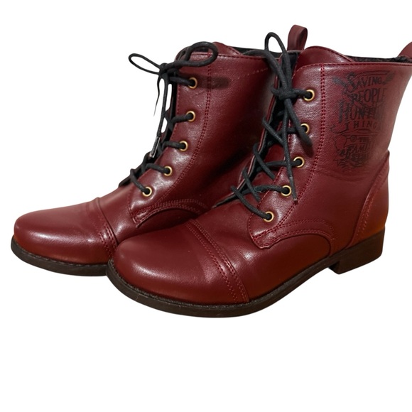 Maroon Red Ankle Boots Supernatural Laceup Boots Size 8 - Picture 1 of 10